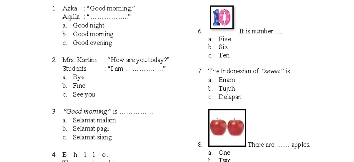 kumpulan soal bahasa inggris kelas 4 sd semester 1