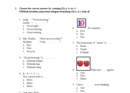 kumpulan soal bahasa inggris kelas 4 sd semester 1